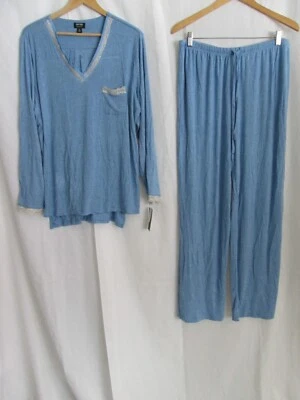 NOVO Conjunto de Top e Calça Nicole Miller XL 2PC Macio Raiom Azul Claro Renda Acento PJ - Imagem 1 de 4