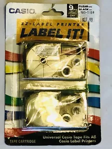 Casio EZ-Label Printer Label It 9mm 3/8 Inch XR-9X 2 Pcs Clear Tape Black Ink - Picture 1 of 2