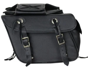 14" W GENUINE LEATHER MOTORCYCLE SLANTED SADDLEBAGS FOR HONDA - HDD78 - Picture 1 of 8