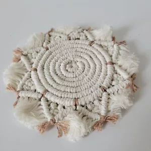 Handmade Macrame Coasters - Round star Drinks Cotton Boho Woven Coaster Set - Picture 1 of 4