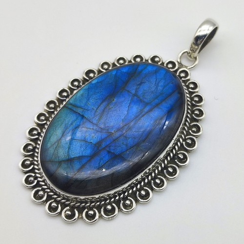 VETEMENTS Ciondolo pietra preziosa labradorite fuoco blu AAA argento sterling 925 gioielli fatti a mano