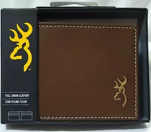 Portafoglio uomo bifold pelle pieno fiore Browning nuovo marrone oro logo - Foto 1 di 10