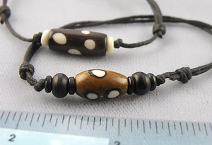 Tubular Shape Bone Beads Waxed Cotton Cord Bracelet Surfer Closing Tribal Motif - Picture 1 of 8