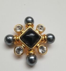 Vintage JOAN RIVERS "San Lorenzo" Maltese Cross Grey Pearl Pin Brooch  AS IS