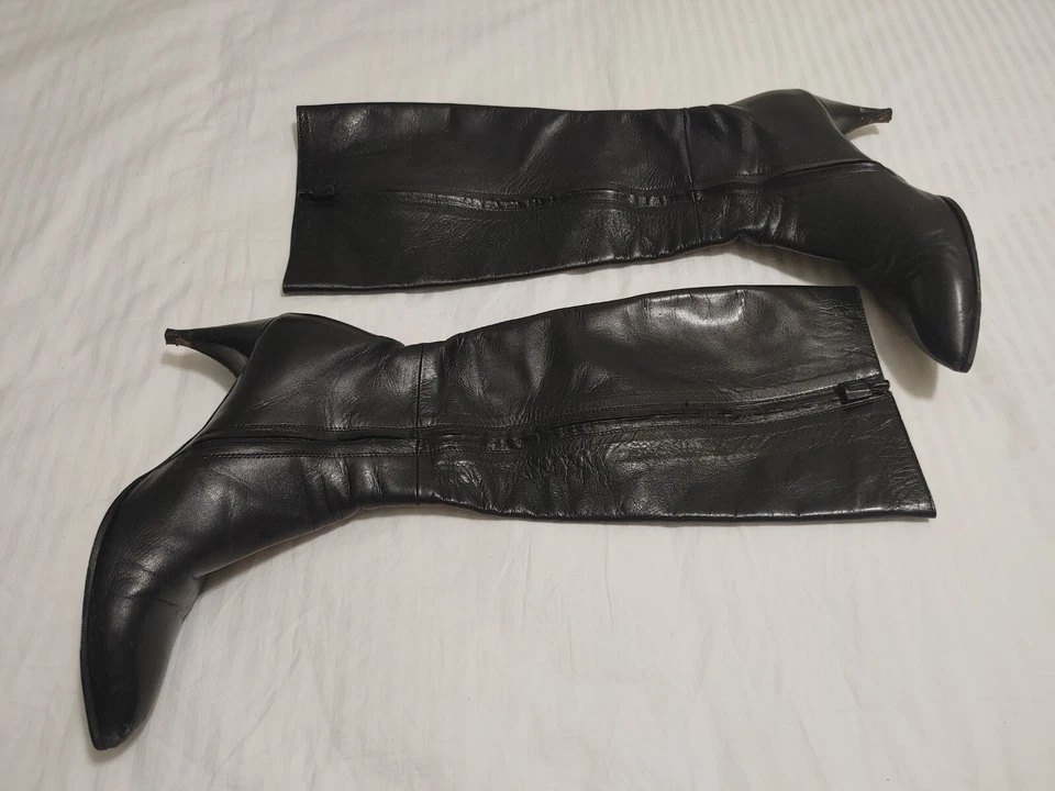 Costume National Size 7.5 (38) Women's Black Boots Leather Spike Heel Fold Over - Image 1 of 4