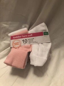Wonder Nation 10 Pair Toddlers Turn Cuff Socks, 3T - 5T, Girls NWT SKU WQ12 - Picture 1 of 4