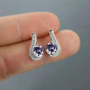 4Ct Round Cut Amethyst Purple Drop & Dangle Earrings Solid 14K White Gold Finish