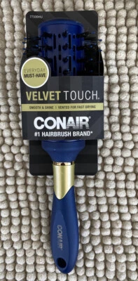 Escova de Cabelo Conair Velvet Touch Vent Cabo Azul Nova - Imagem 1 de 2