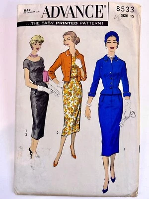 Vintage 1960s Advance 8533 Sewing Pattern, Sz 12, 32” Bust. Dress Suit & Jacket - Image 1 of 2