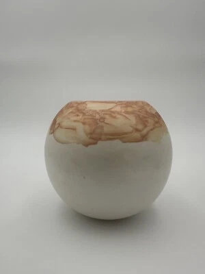 Anthropologie Round Sphere Ceramic Vase Iridescent Pearl White & Orange Ombre - Image 1 of 4