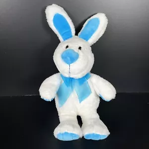 DanDee White Bunny Rabbit Plush Blue Nose, Ears Bow Stuffed Animal 13” - Picture 1 of 6