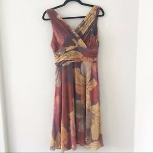 Sigrid Olsen Fan & Creased 100% Silk Dress Lined Floral Goddess Size 8 - Picture 1 of 6