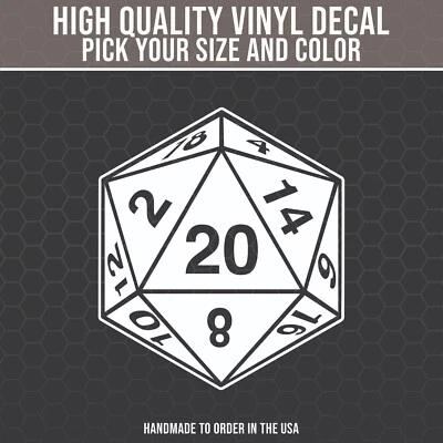 Calcomanía D20 para auto, camión, calcomanía D&D, calcomanía de mesa, nerd, calcomanía geek, dados Foto 1 de 4