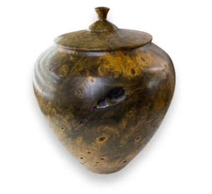 Brad Stave Buckeye Wurzelholz Vintage Feinholz Vase Glas mit Deckel geschnitzt signiert - Bild 1 von 15