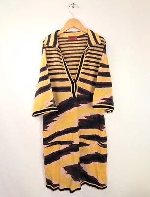 MISSONI MAINLINE Women's Sz L IT44 Yellow Knit Static Striped Dress 100% Wool - Image 1 of 4
