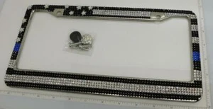Patriotic Flag White / Blue / Chrome Bling METAL License Plate Frame - Picture 1 of 5
