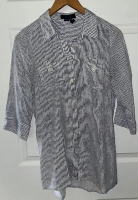 FDJ Vestido Francés Jeans Mujer Manga 3/4 Camisa A Rayas Botones, Talla 4 Foto 1 de 4