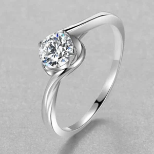 0.6Ct S925 Sterling Silver Bypass Swirl Solitaire Twist Band Fine Woman Ring - Picture 1 of 5
