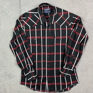 Vintage Wrangler Button-Up Western Hemd Herren 16/34 schwarz mit rot/weißen Streifen - Bild 1 von 6