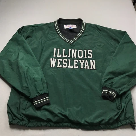 VINTAGE Illinois Wesleyan Titans Jacket Mens 2XL XXL Green Champion Windbreaker Cover