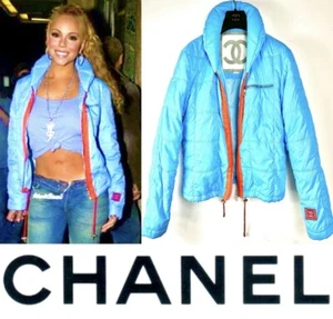 Chanel Vintage 2002 Mariah Blue CC Logo Bomber Jacket 42 44 46 10 12 14 Coat L - Picture 1 of 24