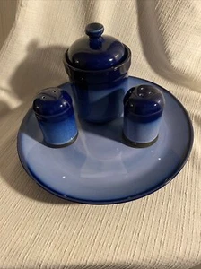 Sango Nova Blue. 4Pc Set. Salt & Pepper+Canister And 12” Chop Plate - Picture 1 of 7