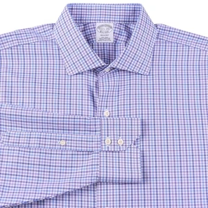 Brooks Brothers Regent Blue Purple Plaid Check Non Iron Dress Shirt 17.5 34 - Picture 1 of 7