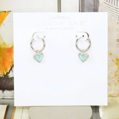 NWOT Kendra Scott Ari Heart Light Blue Illusion Huggie Earrings Silver Tone - Image 1 of 3