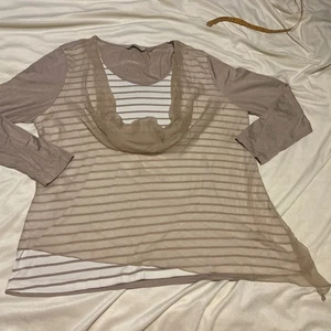 Soft Surroundings Damen XL Petite Bluse taupe gestreift GazeOverlay Boho Asym - Bild 1 von 10