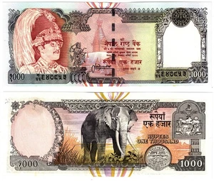 2000 Nepal P44 1000 Rupees Banknote King Birendra Bir Bikram UNC - Picture 1 of 1