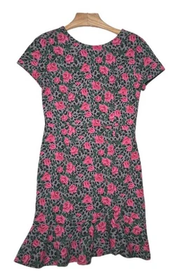 Betsey Johnson Pink Pop Rose Floral Wiggle Pencil Dress Flounce Size 14 Preppy - Image 1 of 4