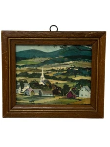 Litografía miniatura de mediados de siglo de Fresno 1958 artista de colección John Roger’s 6x5" - Imagen 1 de 2
