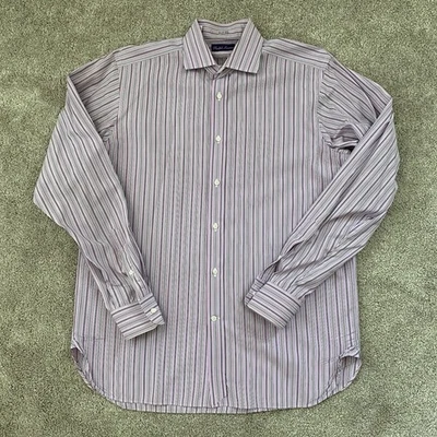 Ralph Lauren Purple Label Dress Shirt Mens 16 Purple Striped Button Down Italy - Image 1 of 4