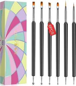 Saviland Pennelli Nail Art - 6pz Kit Pennelli Nail Art Doppia Fine Professionale Ma - Foto 1 di 12