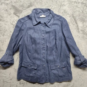 Navy blue linen shacket petite L preppy Charter Club luxury classic minimalist - Picture 1 of 16