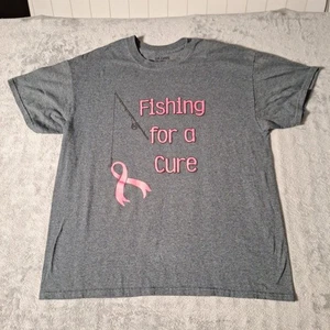 Camiseta Fishing For A Cure Breast Cancer Awareness Talla Grande Gris Mezcla de Algodón - Imagen 1 de 7