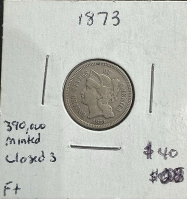 1873 Three Cent Nickel Coin Open 3 - Image 1 of 2