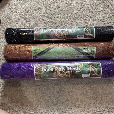 Deco Poly Mesh Purple Copper Orange And Black 21” X 10 Yards Lot Of Three NEW - Image 1 of 4