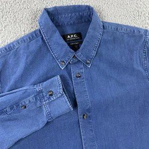 A.P.C. Shirt Men Small Blue Chambray Denim Button Down Indigo Garment Dye Cotton - Picture 1 of 10