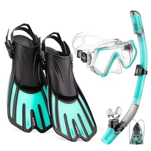 Snorkel Mask Fins Set, Travel S/M (US Men 6-8.5 / Women 7-9.5) Green-black - Picture 1 of 7