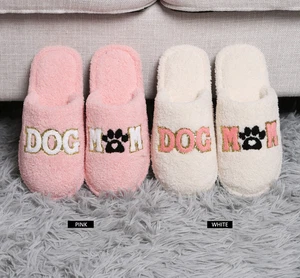 ComfyLuxe Sequined Dog Mom Slippers - Picture 1 of 7