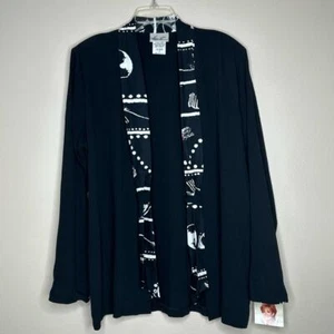 Cárdigan Kathie Lee Collection Nuevo con Etiquetas Para Mujer Talla 12 Negro Construido Frente Abierto - Imagen 1 de 6