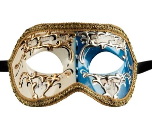 Masque Colombine Vénitien Blanc Bleu Night and Day Deguisement 802 V12B - Picture 1 of 4