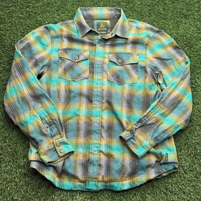 Prana Thermal Lined Flannel Shirt Mens Medium M Green Plaid Long Sleeve Heavywei - Image 1 of 4