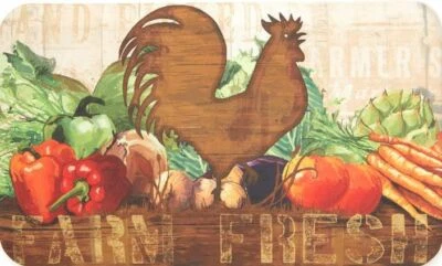 ANTI FATIGUE KITCHEN CUSHION MAT(18"x30")(Not PVC) ROOSTER & FARM VEGGIES,SS,APM - Image 1 of 4