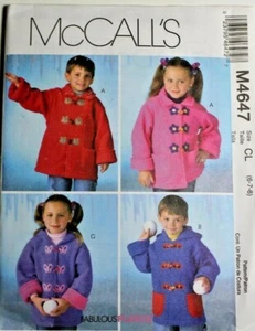 Abrigos sin forrar McCall's 4647 niños niñas niños en 3 estilos patrón de costura 6-7-8 - Imagen 1 de 2