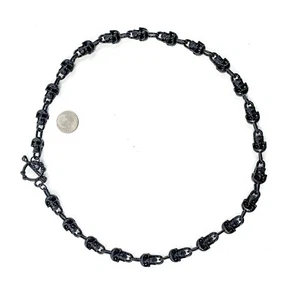 Black Skull Pendant Necklace Skull Link Chain Choker Punk Goth Rock - 21" - Picture 1 of 2