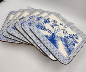 Vintage set of 6 cork back coasters blue willow pattern Milhurst - Picture 1 of 11