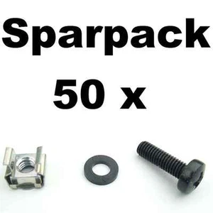 50x Rackschraube M6 x 20 Gewindeschraube, U-Scheibe, Käfigmutter Alu Rackschiene - Bild 1 von 7