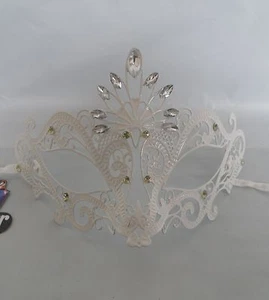 White Filigree Metal Venetian Masquerade Party Mask Clear Diamontes * NEW * - Picture 1 of 2